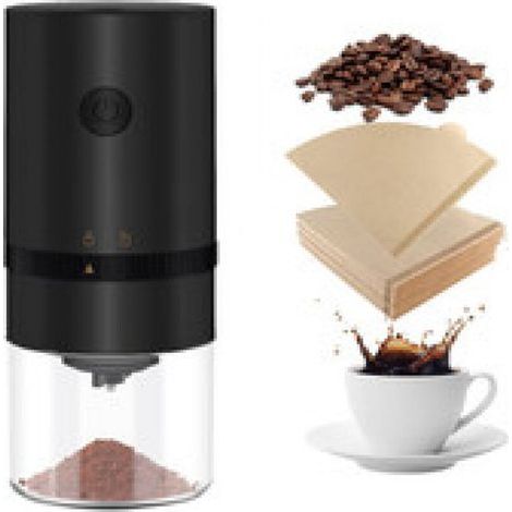 Macinacaff猫 elettrico portatile con 100 filtri per caff猫, mini macinacaff猫 elettrico ricaricabile con impostazioni di macinatura multiple - Nero (1/4)