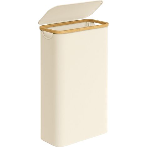 Cesto portabiancheria color crema con coperchio, 65 litri (1/5)