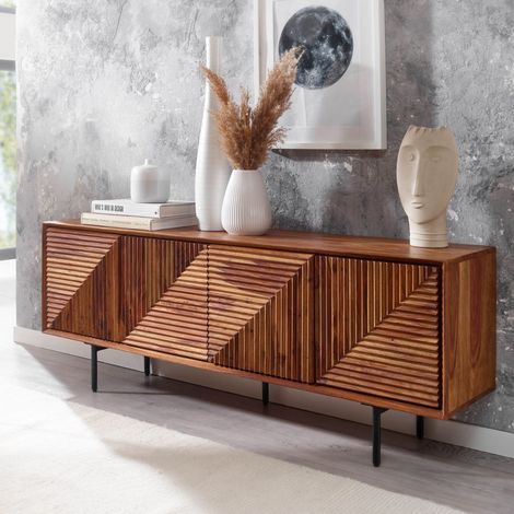 Buffet 4 portes 140x33x54 cm en sheesham et pieds acier (1/5)