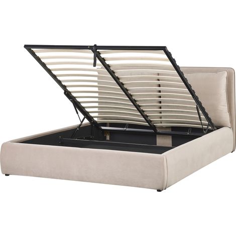Ottoman Bed Velvet BAJONNA 160 x 200 cm (EU King Size) Beige (1/5)