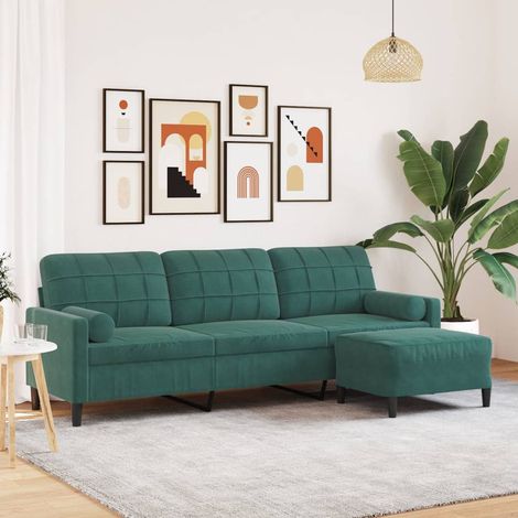 Sofá de 3 plazas con taburete de terciopelo verde oscuro 210 cm vidaXL (1/5)