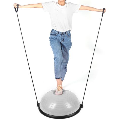Ballon de yoga avec sangles antidérapantes, demi-ballon d'équilibre pour le renforcement musculaire, gris. (1/5)