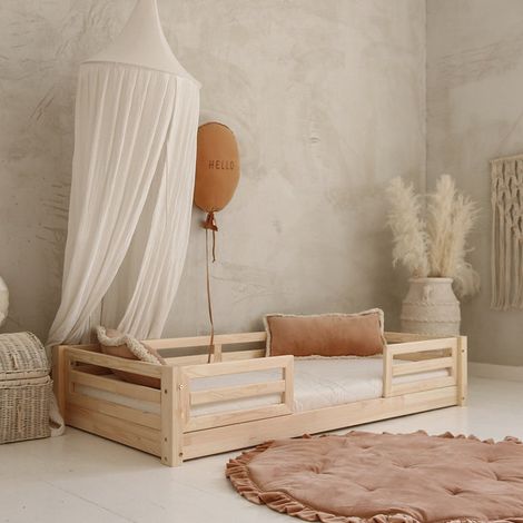 Letto 90x190 con sponde e rete a doghe incluse piedi 1 cm Myléna Bois (1/3)