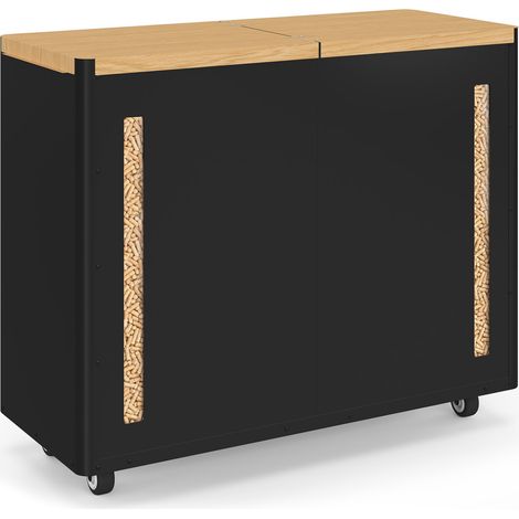 Double réservoir à granulés 60 kg noir et bois rangement à pellets et accessoires 73 x 30 x 60 cm (1/5)