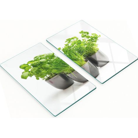 Tableros de vidrio templado con dise帽o decorativo de hierbas en macetas, 2x30x52 cm.