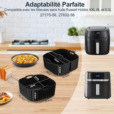 Accessoires Air Fryer pour Russell Hobbs XXL 8L/8,3L, 21 Pièces Moule Silicone Carré Réutilisable pour Plaque à Pizza, Grille Racks, Moule Pain etc Sans BPA, Passe au Lave-Vaisselle