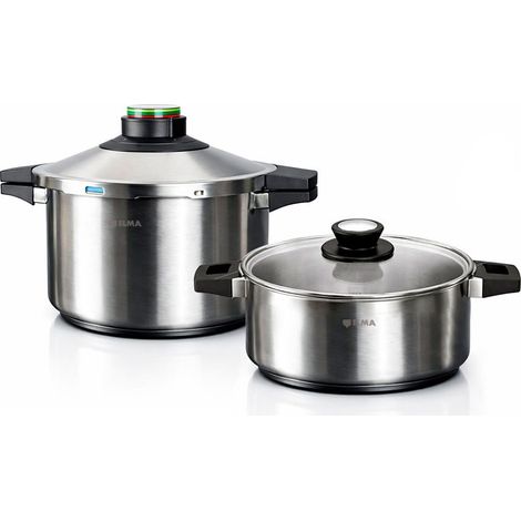 Olla a presión prêst dúo 4 + 6 l, acero inoxidable 18/10, 2 piezas