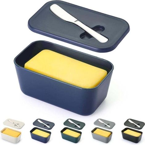 Beurrier avec couvercle pour étagère de comptoir et de porte de réfrigérateur, porte-beurre en plastique, récipient à plateau avec couteau à beurre, lavable au lave-vaisselle (1/4)