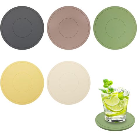 Lot de 5 Dessous de Verre, Dessous de Plat Colorés en Silicone Souple Dessous de Plat Antidérapants Lsolation épaisse - pour Tasse de Bureau (1/5)