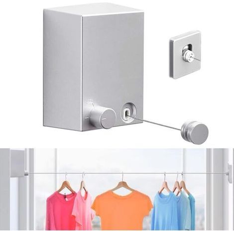 Corde à Linge Rétractable pour Balcon, 4,2M Acier Inoxydable Fil à Linge Rétractable Extérieur Intérieur Mural, Étendoir à Linge Fil rétractable, Corde à Linge Murale Intérieur (1/4)