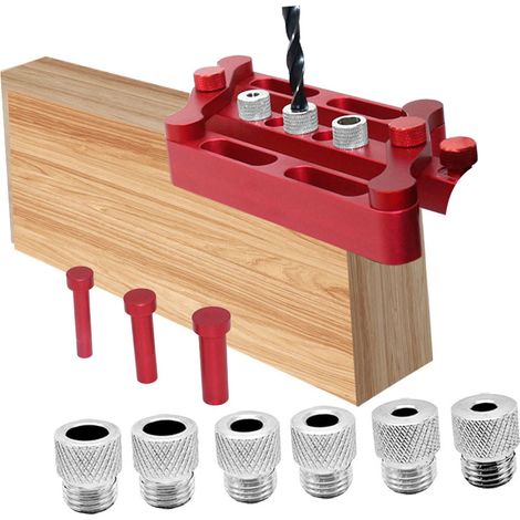 Gabarit de perçage autocentrant pour tourillons, en alliage d'aluminium antidérapant, pour le travail du bois. Guide de perçage pour trous de tourillons. (1/5)