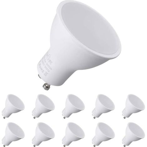 Lot de 10 ampoules LED GU10 7W (équivalent 70W), 550 lm, blanc chaud 3000K, angle de faisceau de 120° (1/5)