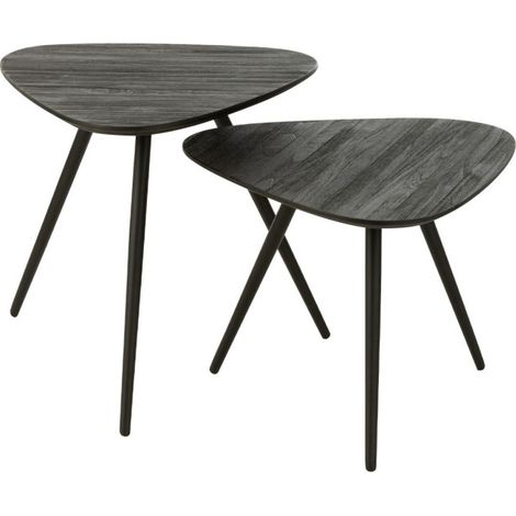 Lot de 2 Tables d'Appoint Triangles "Teck" 50cm Noir (1/4)