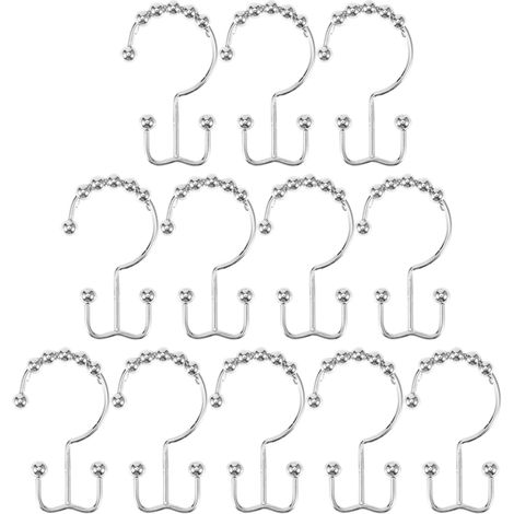 Lot de 12 crochets en forme de montagne à huit perles, crochets de rideau de douche artistiques double face, couleur argent. (1/5)