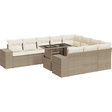 Vidaxl – Salon de jardin modulable 11 pcs – Résine tressée beige – Coussins amovibles – Table réglable pour repas extérieur (1/6)