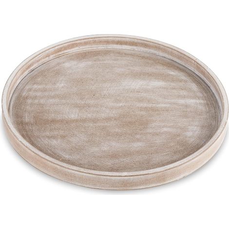 Plateau de Service Bois: Rustique Plat Decoratif Rond Petit Blanc Cafe Plateaux Perles Boho Mini Table Plats Ferme Deco pour Repas Canapé Cuisine, 30cm (1/5)