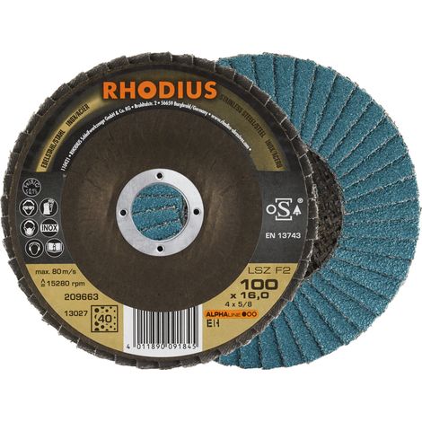 RHODIUS ALPHAline LSZ F2 Fächerschleifscheibe 100 x 16,00 mm K40 10 Stk