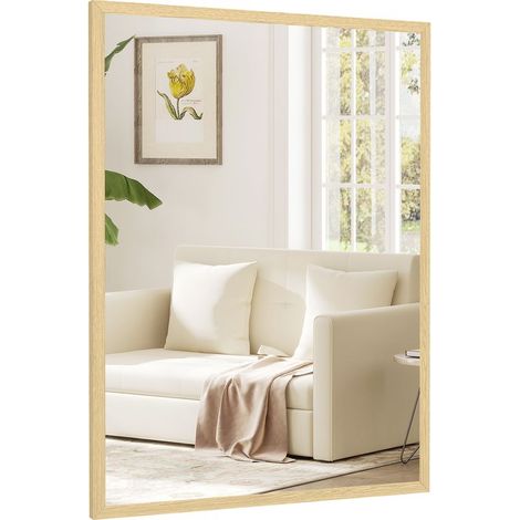 Miroir mural rectangulaire 80 x 60 cm, cadre en bois naturel, idéal pour la salle de bain, salon ou chambre (1/5)