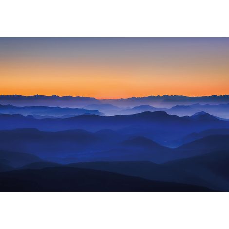 Papier peint panoramique montagne bleu & orange| Tapisserie panoramique effet peinture pour salon | Papier peint panoramique idéal salon - 384 X 260 cm (8 pièces) (1/2)