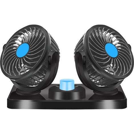 Linghhang – Ventilateur de voiture à double tête 12V – Rotation 360° – 2 vitesses – Faible consommation d'énergie – Prise allume-cigare - 12VDC
