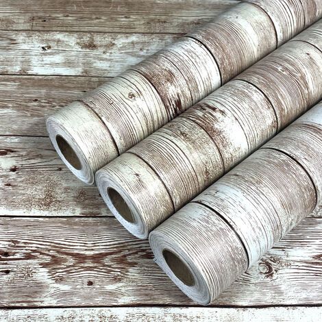 Papier Peint Effet Bois Marron - Film Vinyle Autocollant - Pour Meubles Murs Et Placards - Rouleau Décoratif (1/5)
