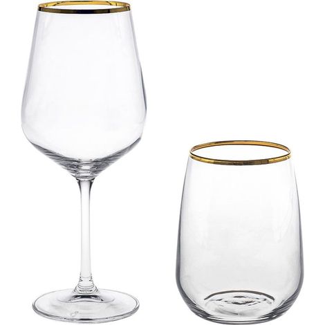Set 12 Bicchieri e Calici Vino con Bordo Dorato Artemisia (1/4)