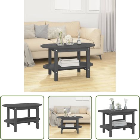 The Living Store Table basse Gris 80x45x45 cm Bois massif de pin - Table Basse - Meuble Salon - Table D'appoint - Table Ronde - Bois Massif (1/5)