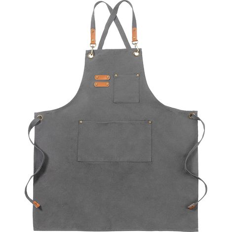 Tabliers Toile, Tabliers de Travail pour Hommes Femmes, Tabliers de Chef avec Sangle Réglable et 3 Poches, Tablier pour Serveurs Cuisine Cuisson Artiste Peinture, Dos Croisé (1/5)