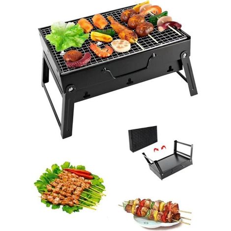 Barbecue au charbon portable 2 - 6 personnes, barbecue au charbon portable pliant barbecue en acier pour pique - nique, voyage, terrasse ou camping dans le jardin (43 x 29 x 23 cm) (1/5)