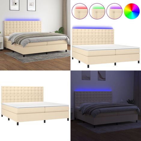 Sommier à lattes de lit et matelas et LED Crème 200x200cm Tissu - Sommier Tapissier - Lit Plateforme - Lit Avec Led - Matelas À Ressorts Ensachés - Têtière Ajustable - Home & Living (1/5)