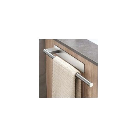 Toallero de pared sin necesidad de taladrar, de acero inoxidable 304, color plata cepillado, brazo único, autoadhesivo - Crezuo (1/4)