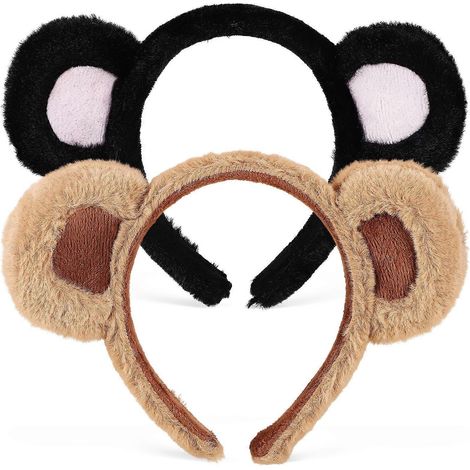 Lot de 2 serre-têtes oreilles d'ours de dessin animé, bandeaux animaux duveteux, accessoires de coiffure pour Halloween, Noël et cosplay
