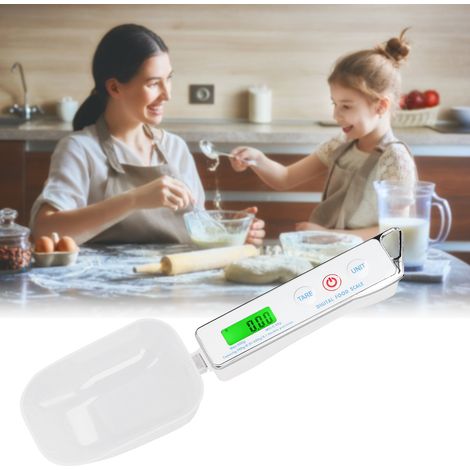 Elektronische Haushaltswaage mit Doppellöffel, 500g/0,1g Löffeln, Zutatenwaage, umschaltbar zwischen großen und kleinen Löffeln, weiß. (1/5)
