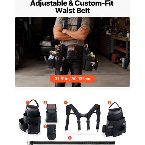 Ceinture Porte Outil Bretelles 19 Poches Ceinture à Outils Tour (1/5)
