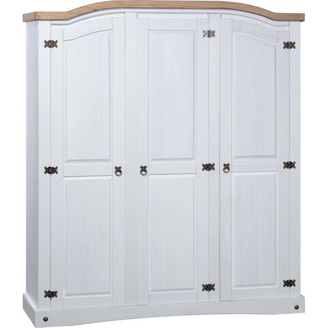 Armoire 3 portes pin massif blanc et bois clair Harrie (1/5)