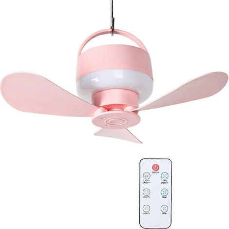 Ventilateur de camping 2 en 1 avec lumière LED, portable, rechargeable sur batterie et télécommande, idéal pour les tentes, les voyages et les barbecues. (1/5)