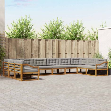 vidaXL Outdoor-Sofagarnitur mit Kissen 10 pcs Natürlich und Hellgrau (1/5)