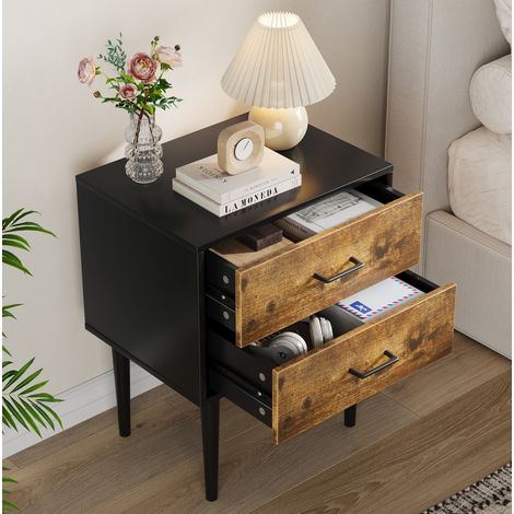 Table de chevet rétro avec 2 tiroirs, table d’appoint multifonction pour chambre, salon ou bureau, MDF brun ancien (1/5)