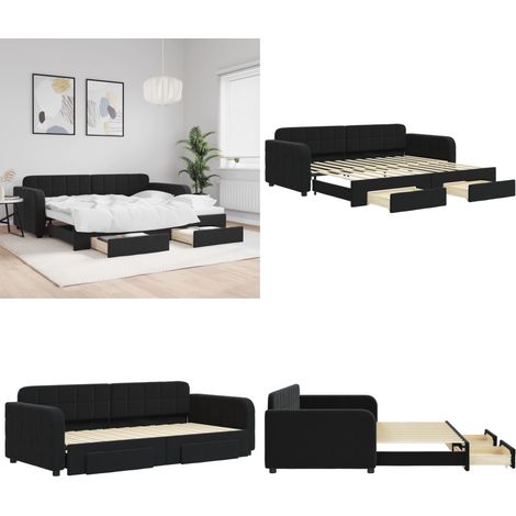 Tagesbett Ausziehbar mit Schubladen Schwarz 90x200 cm Samt - Schlafsofa - Doppelbett - Gästebett - Tagesbett - Samtsofa - Home & Living (1/5)