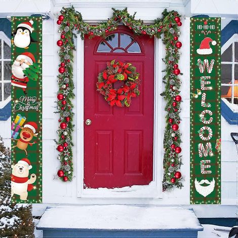 Panneau de Noël pour porche, panneau de Noël avec bannière « Joyeux Noël », décoration de Noël avec treillis vert, panneau de porte de porche (1/5)