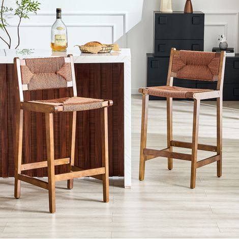 Lot de 2 tabourets de bar 44x42x89 cm en bois noyer, gain de place pour cuisine FloraGrace (1/5)