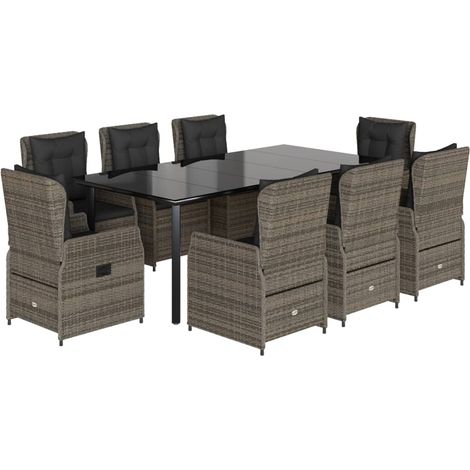 Set da Pranzo da Giardino 9 pz con Cuscini in Polyrattan Grigio vidaXL (1/5)