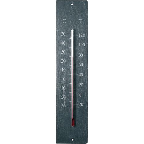 Esschert Design – Thermomètre de jardin en schiste – Longueur 10 cm – Hauteur 45 cm – Échelle Celsius et Fahrenheit – Avec trous de suspension (1/3)