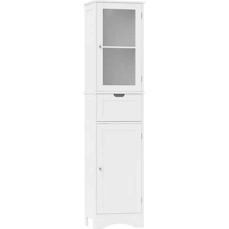 Meuble de rangement haut de sol avec 2 portes et 1 tiroir pour salle de bain - blanc (1/5)