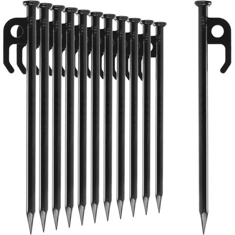 Set of 12 steel tent stakes 20 cm – Long stakes for hard and stony ground – Optimal hold for camping and outdoors (1/5)