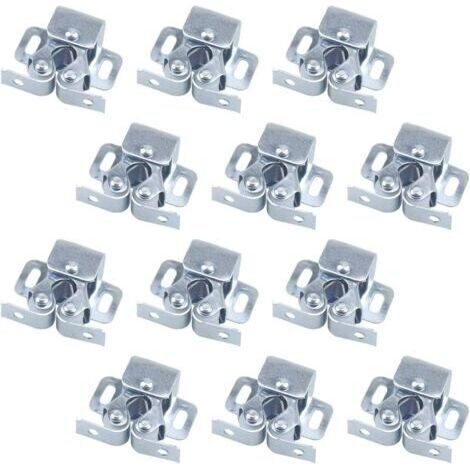 12PCS Door Latches, Door Closers, Double Roller Latches for Furniture Swing Door, Latch Cabinet Door Double Roller Catch Cupboard Door Latch Catch (Silver) (1/4)