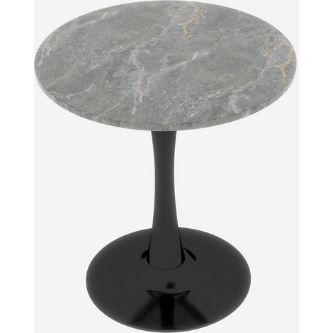 Table basse noire de 27,6 pouces, table de salle à manger de style moderniste du milieu du siècle, pour 2 à 4 personnes, avec plateau rond en marbre à finition veinée gris foncé, idéale pour divers es (1/5)