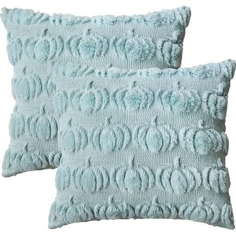 Federe decorative 45x45 cm, 2 pezzi, zucche blu in peluche, morbide, autunnali (1/4)