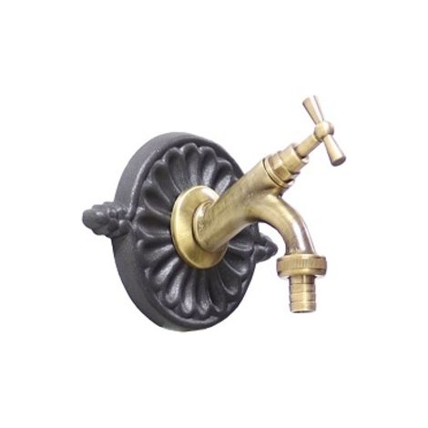 Rosace en aluminium pour fontaines, bacs de jardin, petit robinet modèle Liberty avec robinet en laiton, finition au choix : bruni