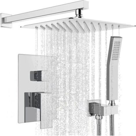 Colonne de douche encastrée, Ensemble de Douche Encastré, Douche Encastrable Set Chromé, Kit Douche Encastrable avec Tête de Douche Carrée 25x25cm- Laiton&Acier Inoxydable - Argent..dyk. (1/4)